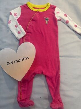 Place Pink and White Footies One Piece with Built-in Feet